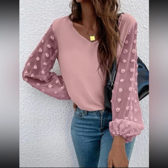 Swiss dot V neck blouse - Picture 1 of 7